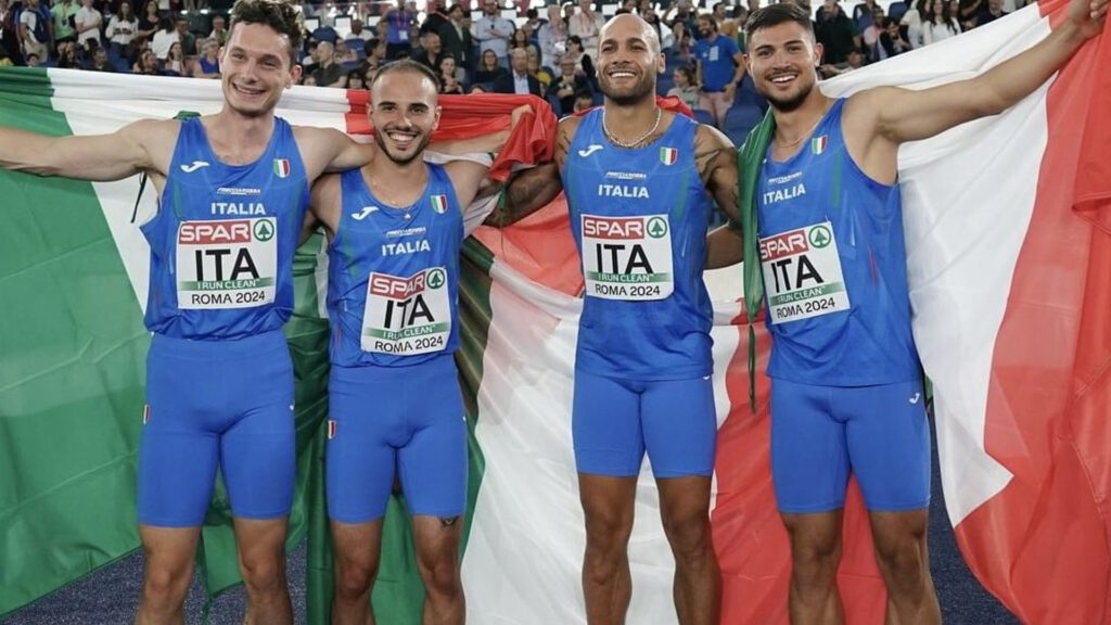 4x100 Italia Tortu, Patta, Jacobs, Melluzzo. Roma 2024 (©FIDAL)