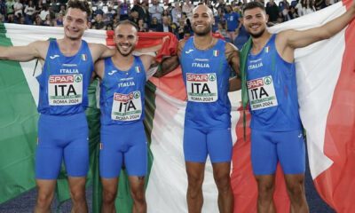 4x100 Italia Tortu, Patta, Jacobs, Melluzzo. Roma 2024 (©FIDAL)