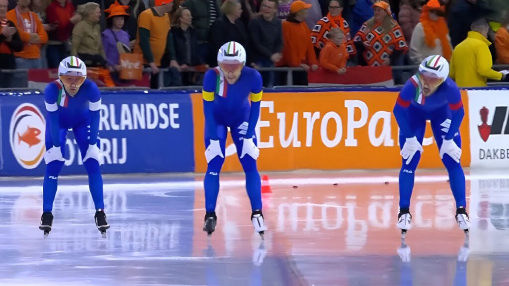 Andrea Giovannini, Michele Malfatti, Davide Ghiotto. Team Pursuit (Campionati Europei, Herenveen. 05/01/2024)